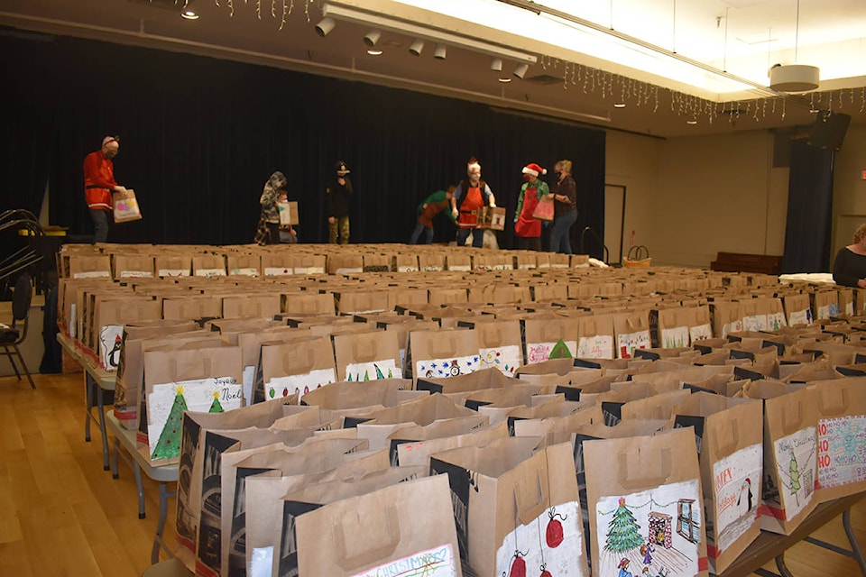 Bags await loading at the 2020 Earl Naswell Community Christmas Dinner - COVID-19 edition. Photo by Terry Farrell