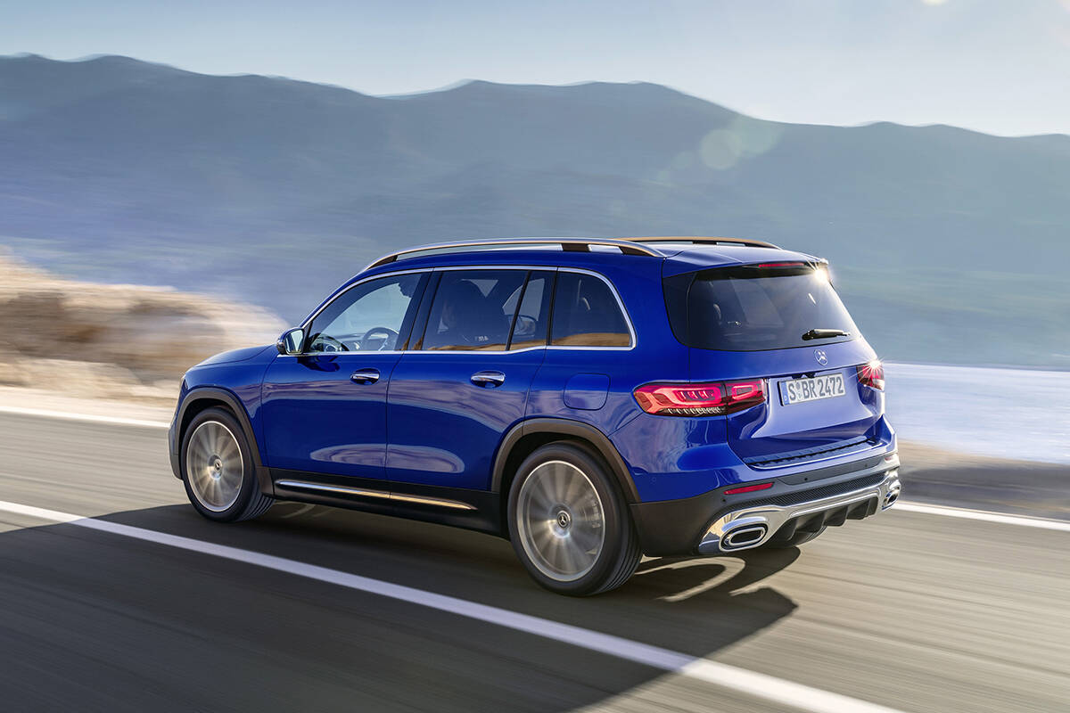 To get the most space out of the relatively small design, the GLB naturally has a squarer appearance. In particular, the rear hatch needs to be as vertical is possible for third-row passenger headroom and cargo space behind the seat. PHOTO: MERCEDES-BENZ