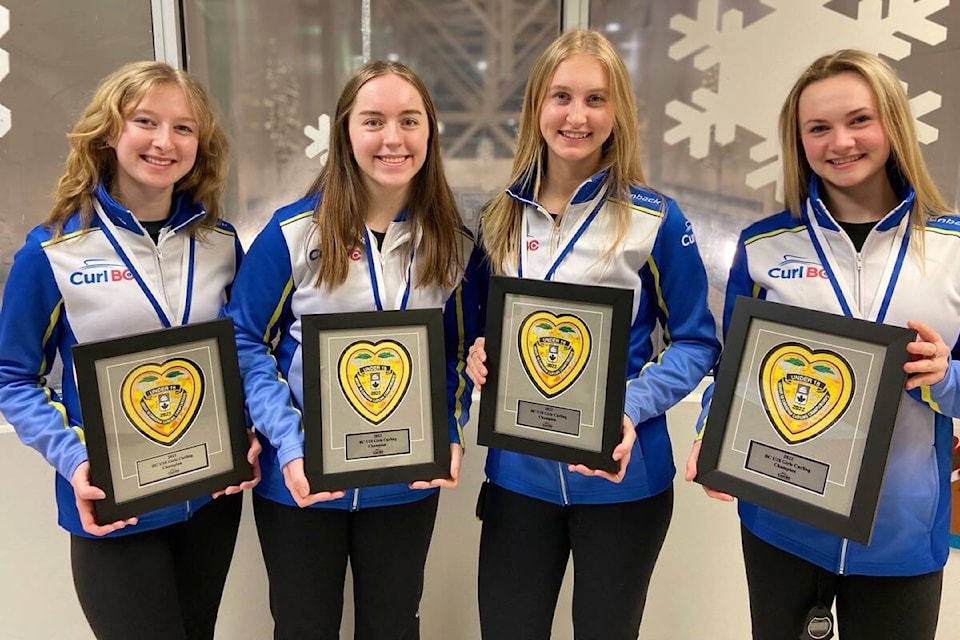 B.C. U18 curling champions, from left: Carley Hardie, Grace McCusker, Gracelyn Richards and Keelie Duncan. Photo supplied