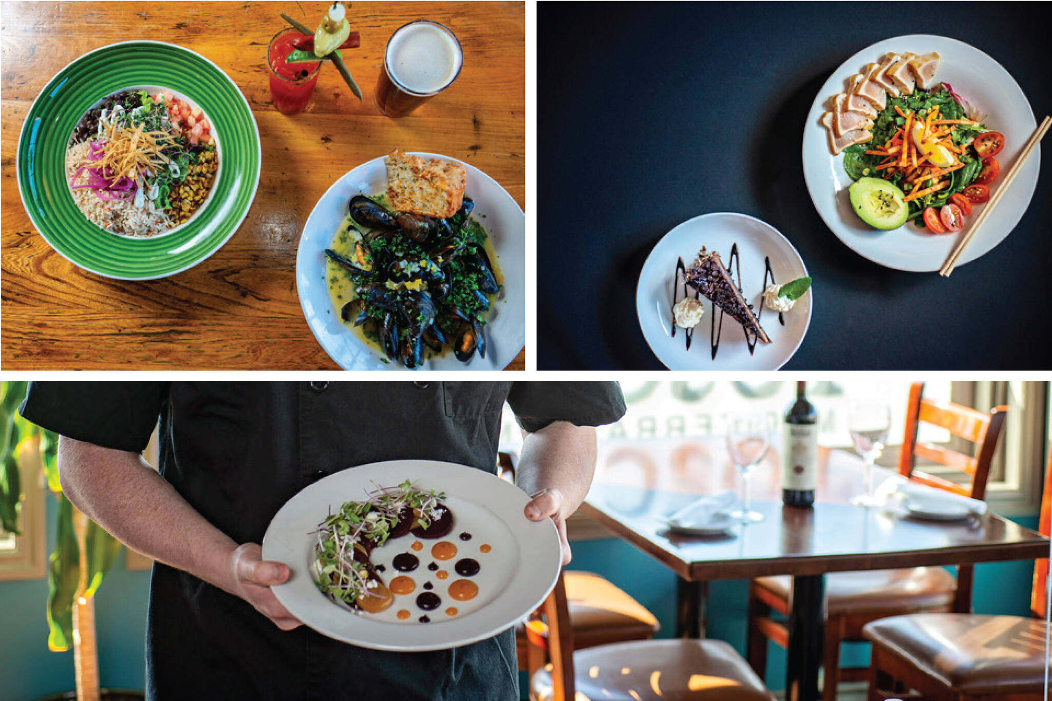 Comox Valley Dine Around welcomes an array of participants to this favourite winter event. From top left, the Griffin, High Tide and Toscanos.