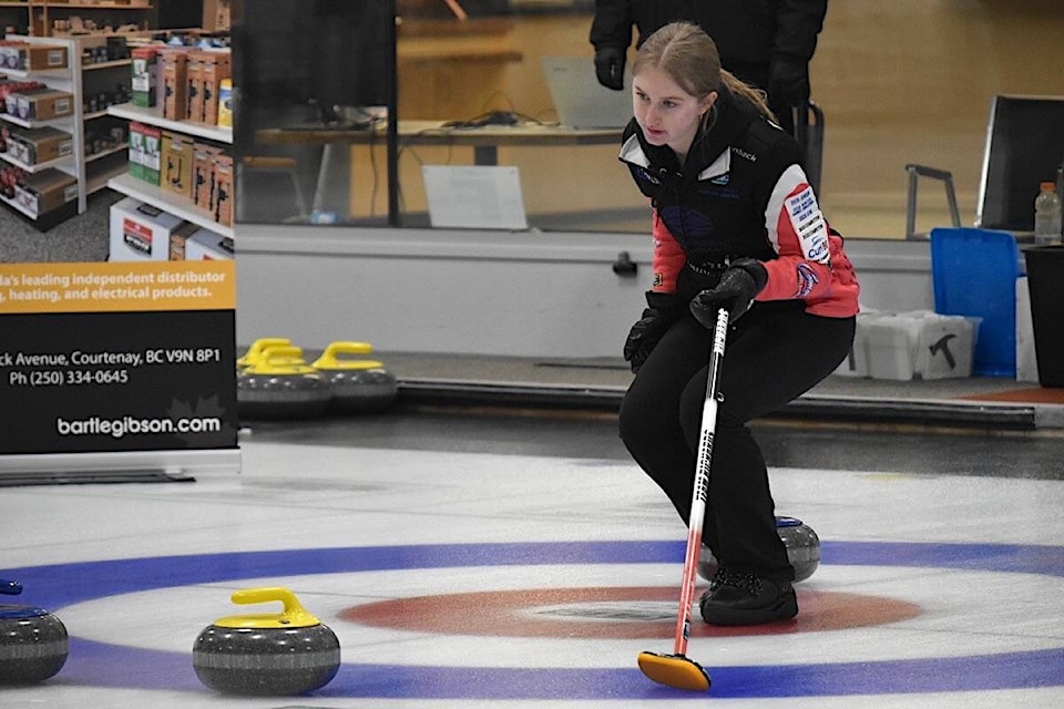 Skip Gracelyn Richards pictured during the women’s final of the B.C. Junior (U21) Curling Championships, hosted by the Comox Valley Curling Club. Scott Stanfield photo