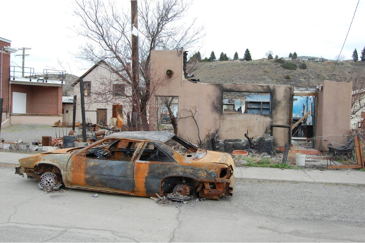 The remains of a burned home in Ashcroft dressed with debris from Lytton that was used in the ATCO commercial. (Submitted photo)