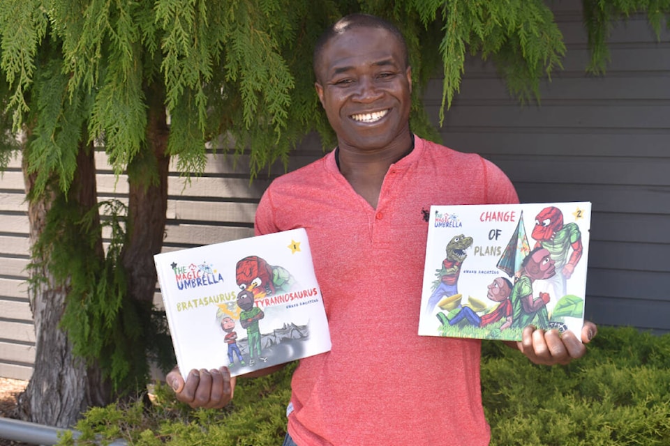 Kwaku Amoateng has published the scond instalment of his “The Magic Umbrella” series of children’s books, and this time he’s added some artistic submissions from his audience. Photo by Terry Farrell