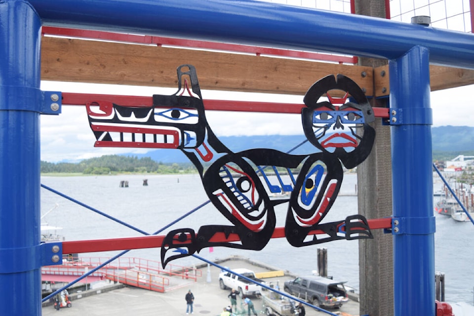 The artwork on the Wolf Tower was designed by Tseshaht artist Willard Gallic Jr. (ELENA RARDON / ALBERNI VALLEY NEWS)