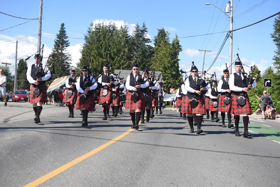 The Comox Valley Pipe Band led the way for the 2022 Courtenay Canada Day Parade. Photo by Terry Farrell