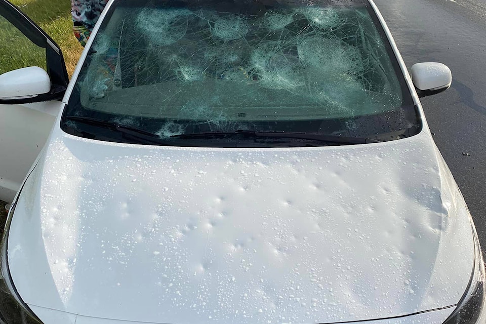 Bob Wells’s mother’s van is a write-off after being caught in a hailstorm in Alberta. Photo supplied