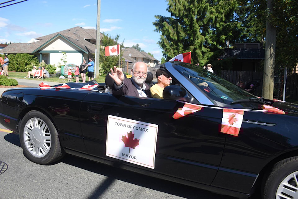 Comox Mayor Russ Arnott was on hand at the Canada Day parade . Photo by Terry Farrell