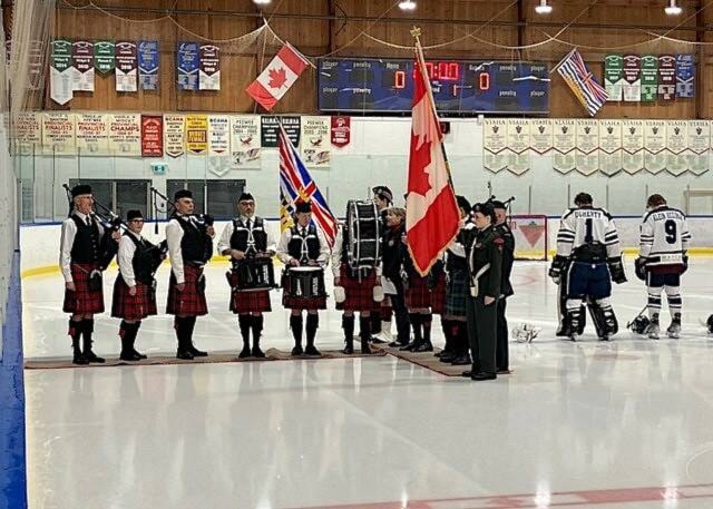 The Comox Valley Glacier Kings held a Remembrance Day pre-game ceremony Saturday at the Sports Centre. Photo supplied