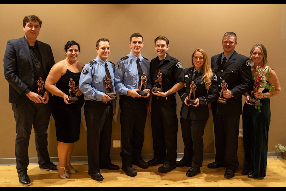 Pictured, from left - Leif Lefevre (Rookie of the Year 2022 ), Sacha Scott (I Made a Difference, 2022), Ryan Chittle (Firefighter of the Year 2022), Elie Dewulf (Firefighter of the Year, 2021), Andrew Pisano (Above and Beyond 2022) Elsa Gilroy (Above and Beyond 2021), Josh Tadeson (Rookie of the Year 2021 ) and Tammy Blair (Rookie of the Year 2022 ). Missing from the photo is Brent Craven (I Made a Difference, 2021), Nick Gilroy (Rookie of the Year, 2021)