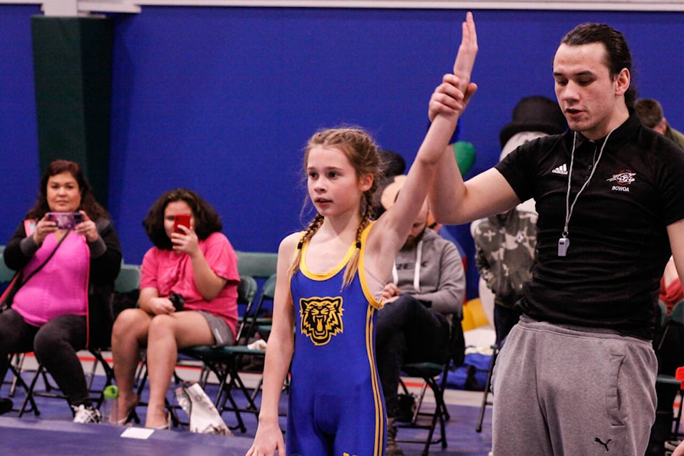Inga Hollmayer, of Huband, won all three matches in her weight class in the Elementary Division. Photo supplied