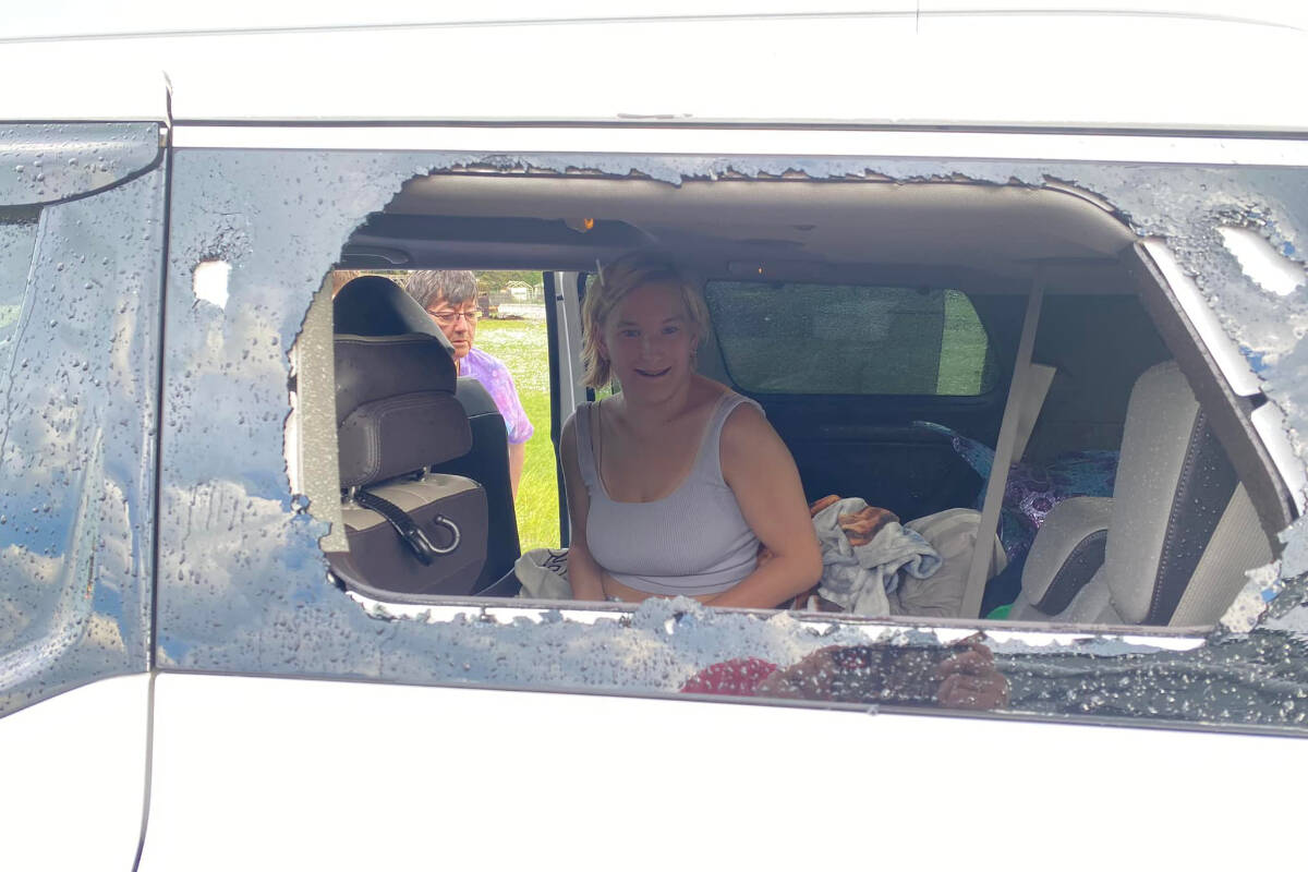 Megan Wells was sitting in the back seat, wrapped in a blanket, when the window blew out. (Photo submitted)