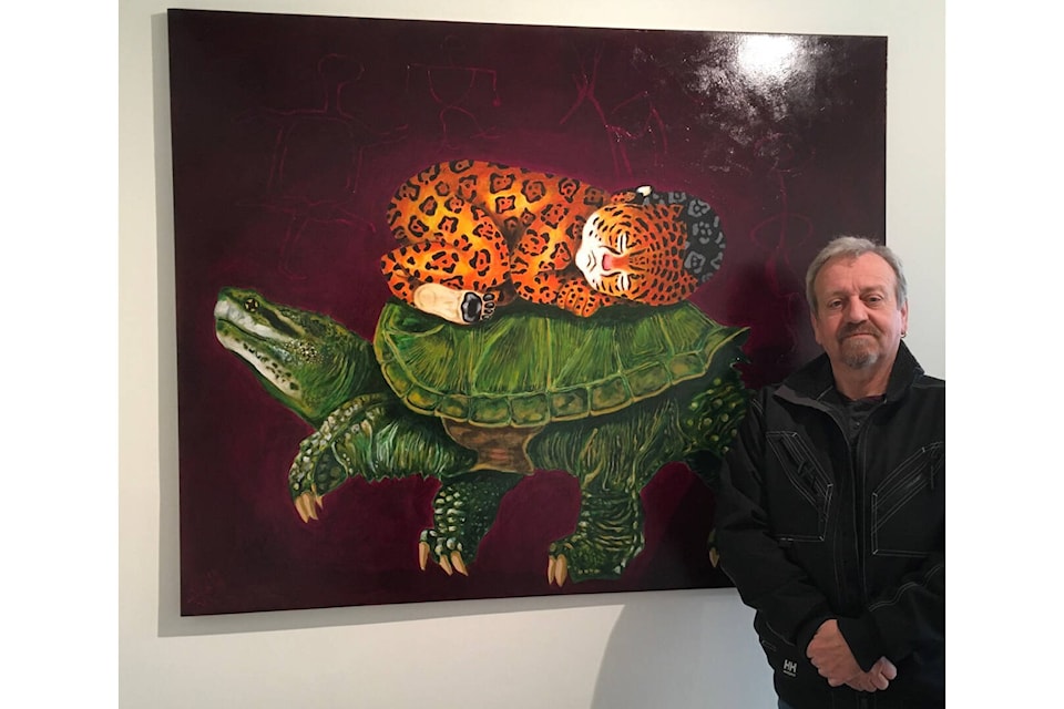 David Heath with his ‘Untitled #1’ Acrylic on canvas painting. Photo supplied