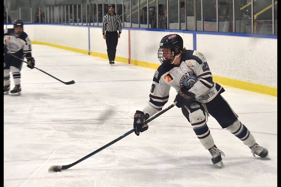 Glacier Kings forward Austin Montgomery-Parsons carries the puck in Campbell River’s end during the second period of Thursday’s game at the CV Sports Centre. Scott Stanfield photo