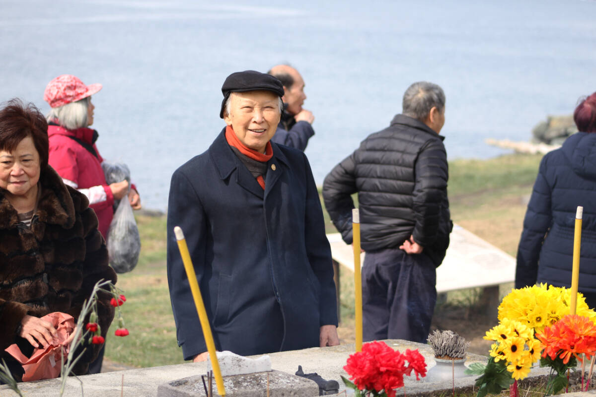 Paul Chow, the former Golden City Restaurant owner, attends the Qingming ceremony at the Chinese Cemetery at Harling Point in Oak Bay April 5. (Austin Westphal/News Staff)