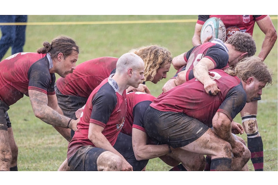 Comox Valley Kickers setting up a scrum in their playoff game against the Brit Lions RFC from Delta. Photo by Viktor Davare