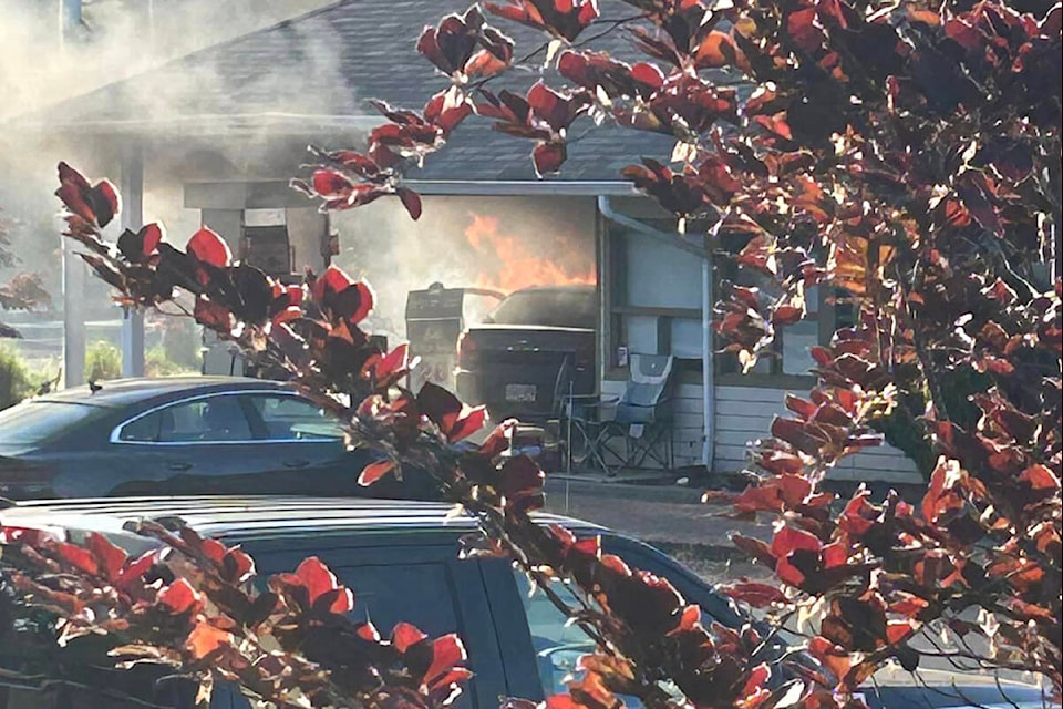 A car crashed into the fuel pump, starting the blaze (Photo submitted by social media user Opal Stone)