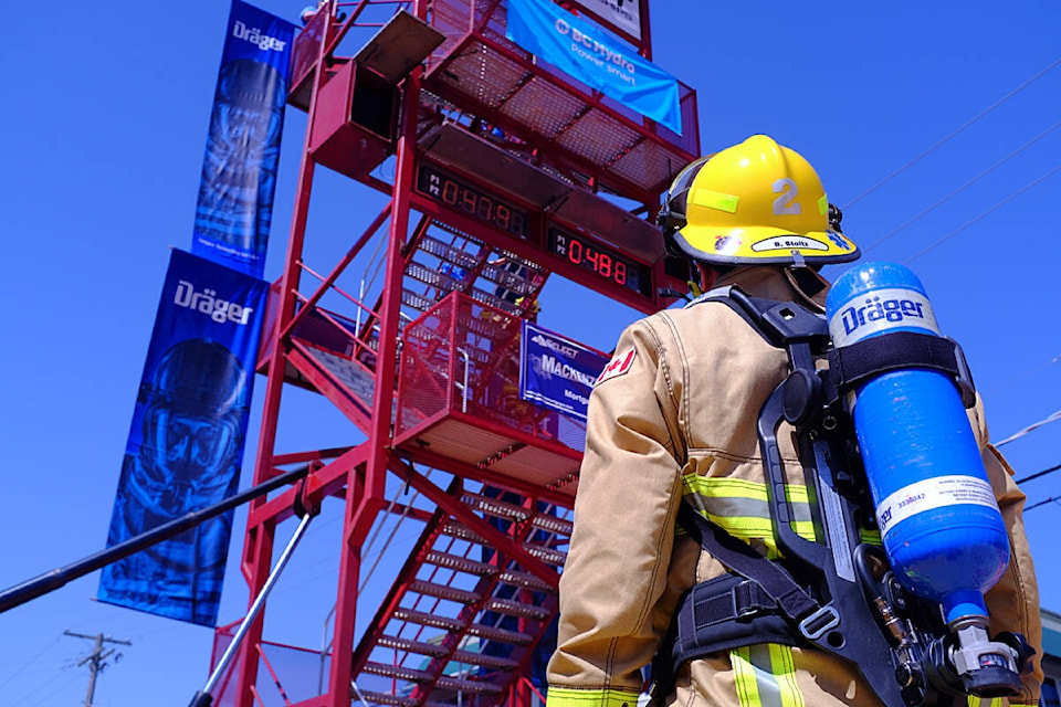 Around 50 firefighters competed at the FireFit Pacific Regional Championships held in downtown Courtenay on May 27 and 28, 2023. (Olivier Laurin / Comox Valley Record)