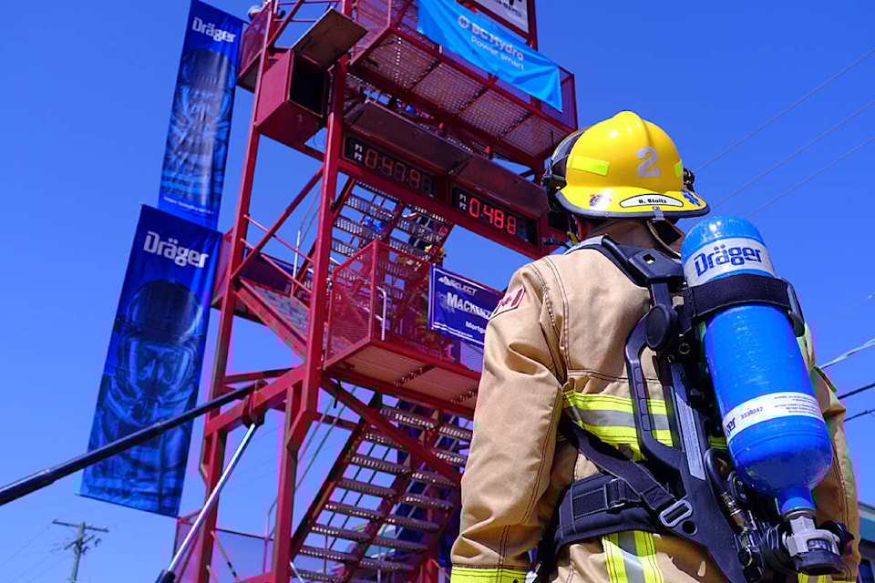 Around 50 firefighters competed at the FireFit Pacific Regional Championships held in downtown Courtenay on May 27 and 28, 2023. (Olivier Laurin / Comox Valley Record)