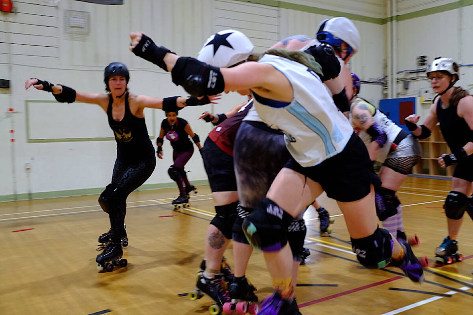 Members of the Brick House Betties are training at the Cumberland Recreation Centre in preparation for their first home game in 4 years. (Olivier Laurin / Comox Valley Record)