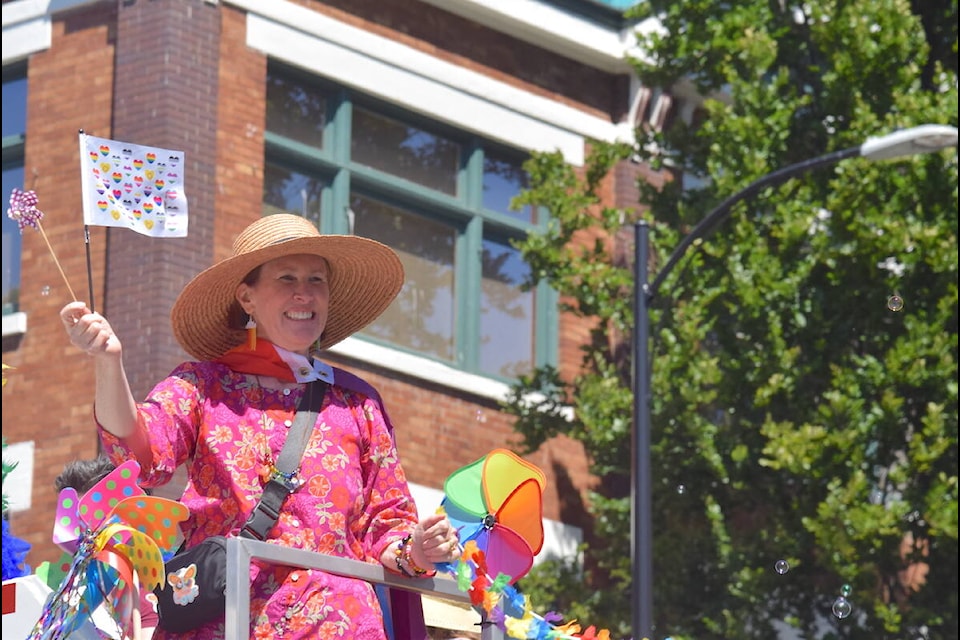 Thousands of people in colourful outfits gathered in downtown Victoria in colourful outfits during the 2023 Victoria Pride Parade. (Brendan Mayer/News Staff)