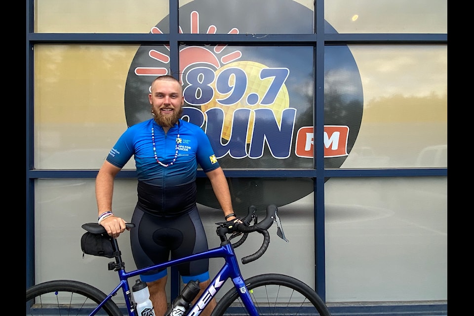 Sun FM's Nicholas Arnold gets on a bike for the first time in 10 years to raise money for pediatric cancer in the 2024 Tour de Rock. Arnold shaved his head on Aug. 24, raising $740 for the cause.