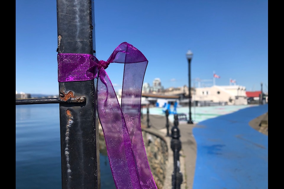 Aug 31, marks the 23rd International Overdose Day where people tie and wear purple ribbons to remember and honour those lost to the rising  toxic drug crisis.  A Purple Ribbon Day event will be held at Charles Hoey Park in Duncan from 11 a.m. to 3 p.m. A purple ribbon is tied to a pole in the Victoria Inner Harbour for a past awareness and memorial walk. 