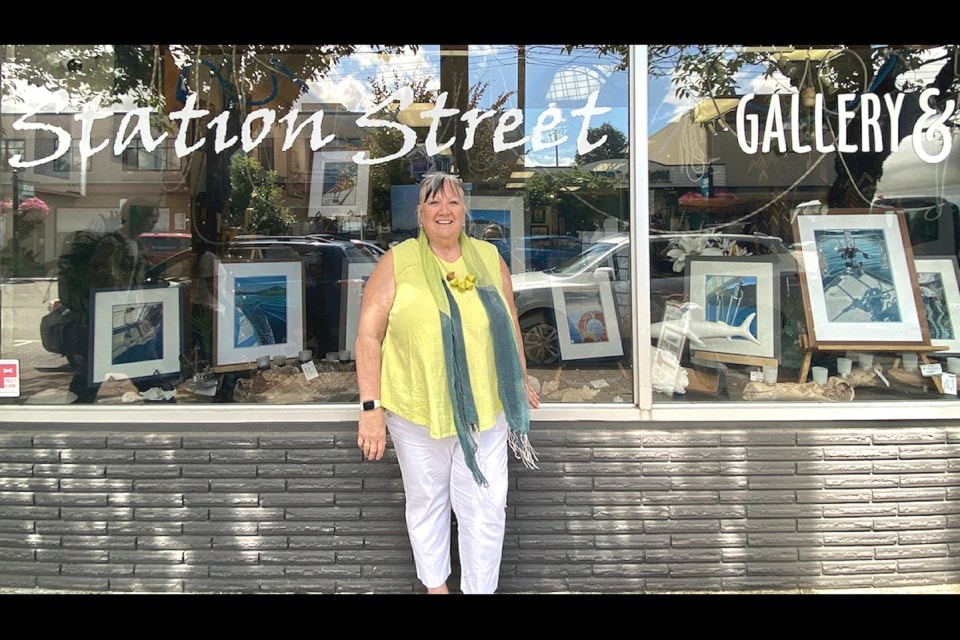 Station Street Gallery owner Linda Roseneck stands outside her art gallery on Station Street where she will be hosting a free art night on Sept. 5 featuring two local artists. Opening night will offer music, and light fare while the exhibit will run until Sept. 15. 