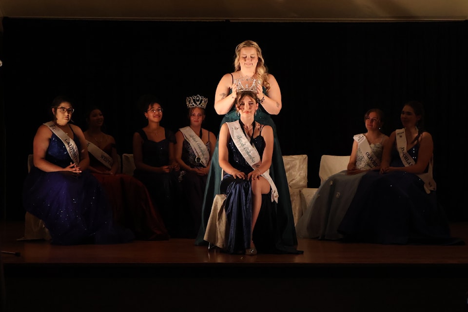 Brooklyn Kruk crowning her successor, Elise Nelson at the BC Ambassadors Gala that was held in Lake Cowichan on July 26 and 27. Brooklyn represented Cowichan Lake as a 1st Princess in 2017-2018 and as a British Columbia Ambassador in 2023-2024. Since her reign, she continues to volunteer with the Cowichan Lake and BC Ambassador Programs, and graduated from Vancouver Island University with her Bachelors of Education. 