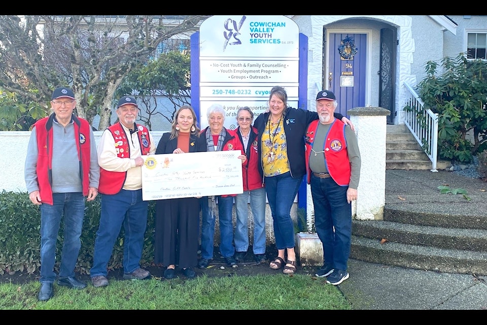 The Duncan Lions Club donated $2,500 to Cowichan Valley Youth Services to distribute to local youth through gift cards over the holiday season.