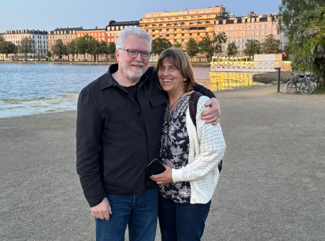 Dr. Allan Wade stands next to his partner Cathy Falder Wade who were in Copenhagen the previous summer on a work trip.  Dr. Allan Wade was honoured with the Order of Canada for his work in family therapy. 