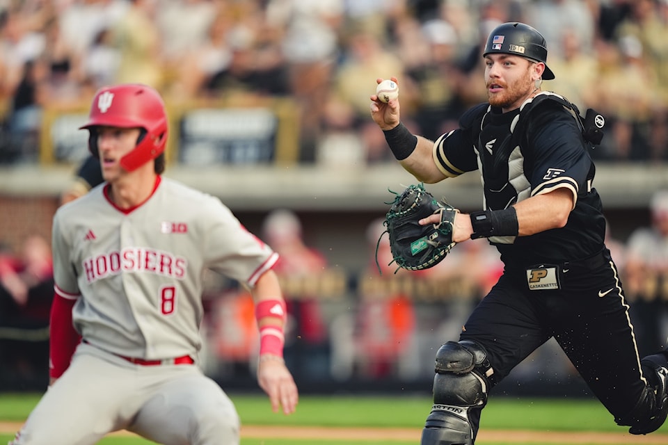 Connor Caskenette of the Purdue Boilermakers baseball team is seen on May 3, 2024 during a game against Indiana University, at Alexander Field, in West Lafayette, IN.
