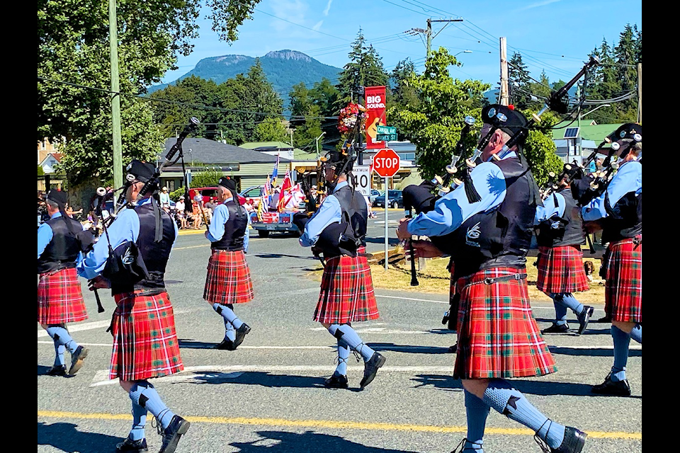 Mount Prevost made a beautiful backdrop for these pipers in last year's Duncan Days Grande Parade. 
 (Chadd Cawson/Citizen) 