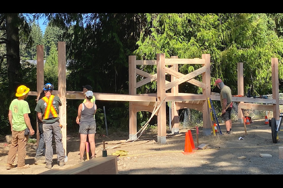 Members of the Timber Framers Guild were hard at work under the hot sun on July 20 creating the new game changing inclusive and creative play space at Evergreen Independent School. The project will be complete for the new school year.