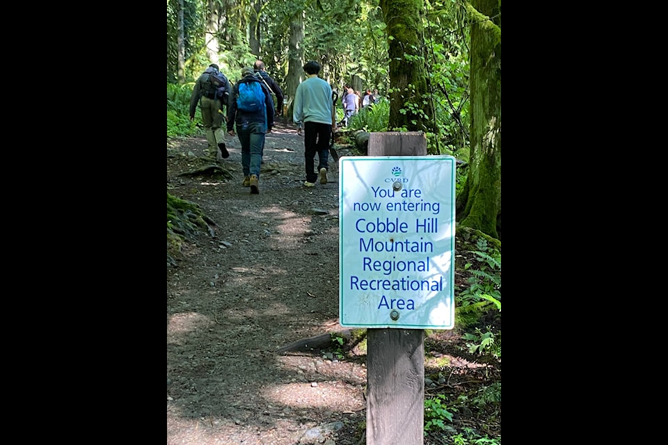 Frances Kelsey Secondary students and their teachers who are a part of the 'Beyond Outdoor Education' program make their way up to Snake Trail on Cobble Hill Mountain. Students have been hard at work  with trail building since the school year began and aim to have section they have been building on Snake Trail completed by the end of June. 