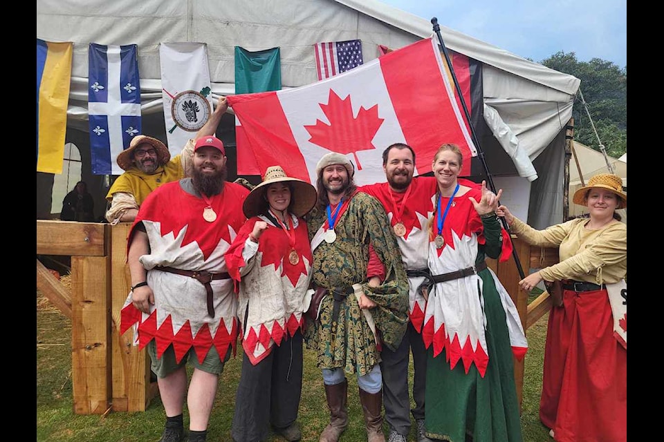 Team Canada brings home five medals from the International Medieval World Championships in Mexico in May. Warren Neilson (left), Genevieve Drouin, Wade Ames, and from Duncan's Company of the Blue Dragon Kelly Dahl and Samantha Joulie.



