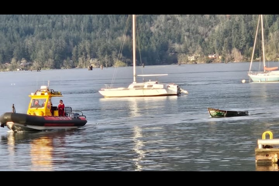 Royal Canadian Marine Search & Rescue crews rescued a man in Cowichan Bay after his boat capsized.