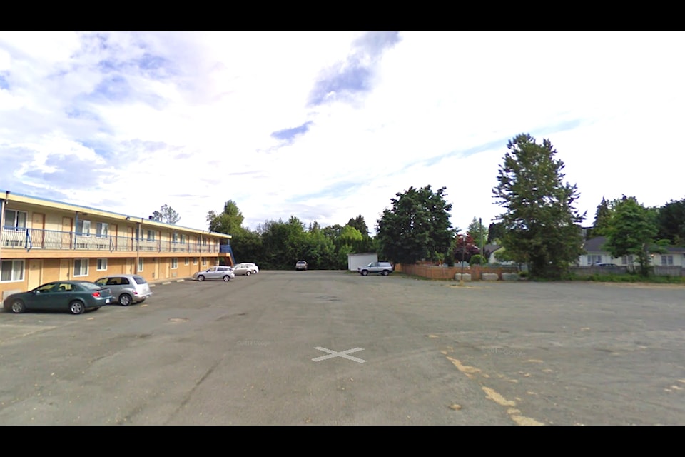 The back parking lot of the Ramada Inn on the Trans-Canada Highway in Duncan.