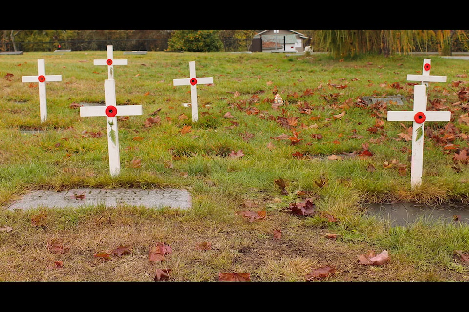 Cadets erected white crosses at Mountain View Cemetery on Oct. 27 to honour and remember veterans who fought for our country.  
