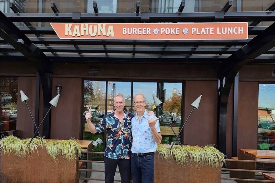 Ajay Oppelaar (left) and Robert Stutzman, owners of Aloha Bowls and Kahuna Burger in Duncan, have opened a Hawaiian-themed restaurant, called Kahuna, in Victoria. 