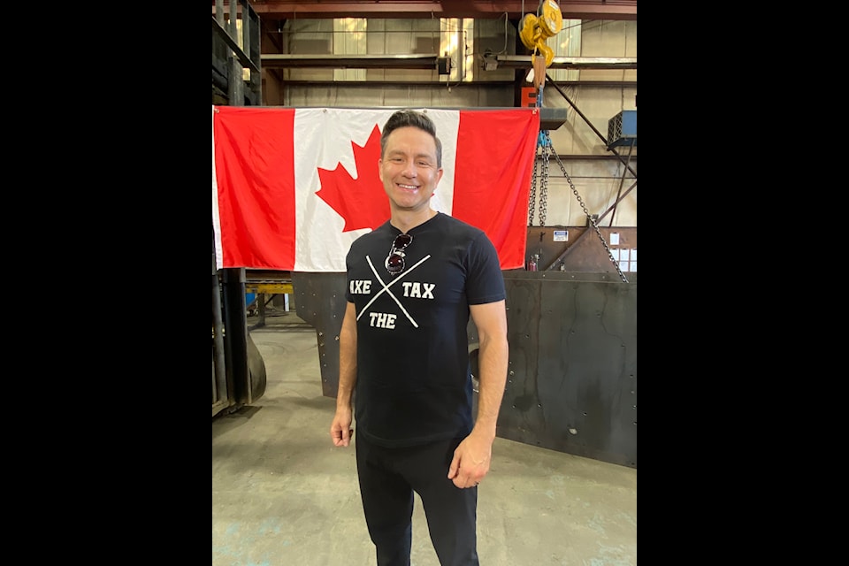 Leader of the Conservative Party of Canada Pierre Poilievre made a stop at Macon Fabrication in Chemainus on the morning of Sept. 4 as part of a 10 stop tour over the course of three days across the island.