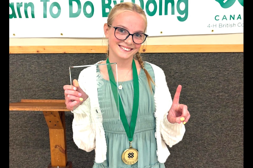 This is the first year Amara F. from the Cowichan Wags 4-H dog club tried public speaking, and she went on to win first prize at regional public speaking, competing against youth ages nine to 12 across Vancouver Island.