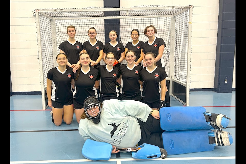 The host Cowichan team placed fourth at the Cowichan U18 girls indoor Malcolm Fernandes memorial field hockey tournament Jan. 24-26. (Courtesy of Tanya Ellingson)