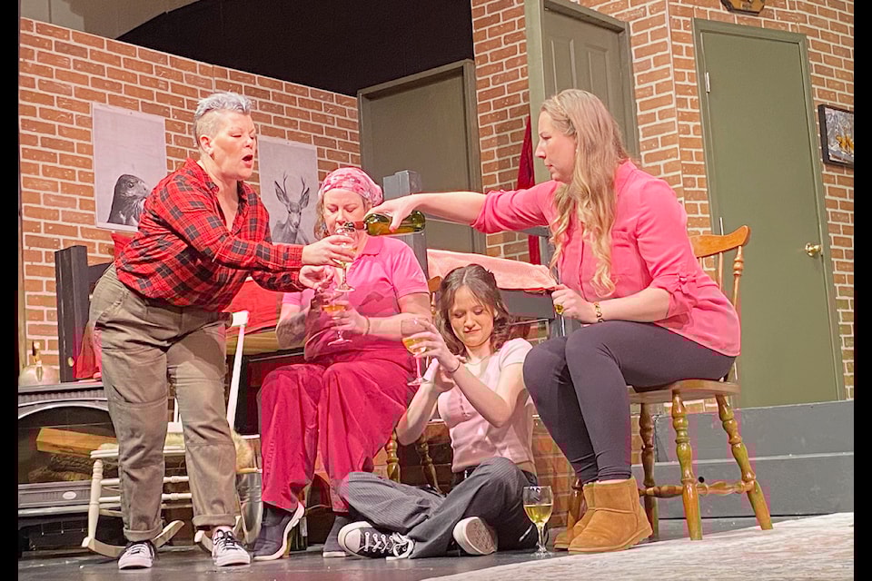 Kaatza Lakeside Players Society deliver lots of laughs with Girls Weekend. Hosting this good time meant for girls only is Dot played by Nicole Malone, left, Meg (Nikki Berry), Ellie (Ayla Halusiak), and Carol (Gina Galway). (Chadd Cawson/Gazette)