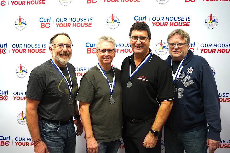 Skip Wes Craig (right) and his team of third Ron Schmidt, second Tony Anslow, and lead Victor Gamble placed second at the 2025 BC Master Men's Curling Championships Feb. 19-23 at the Golden Ears Winter Club in Maple Ridge.