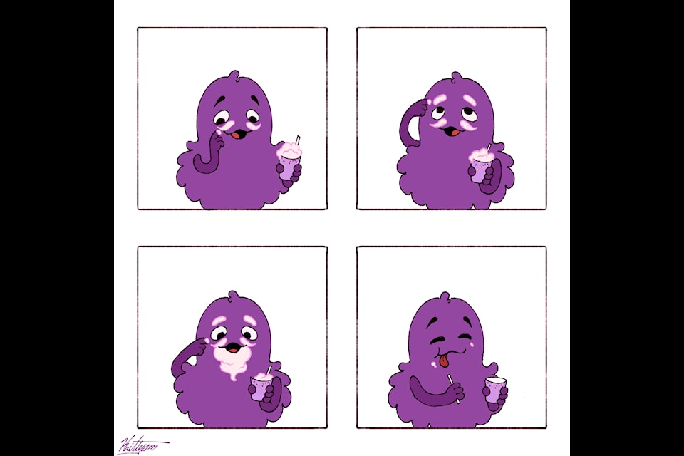 Shawnigan Lake's Kaitlynn Van Orman is one of 17 McDonald’s employees from across Canada to win in the franchise’s "Made at McDonald's" contest for her version of McDonald's mascot Grimace. (Submitted photo) 