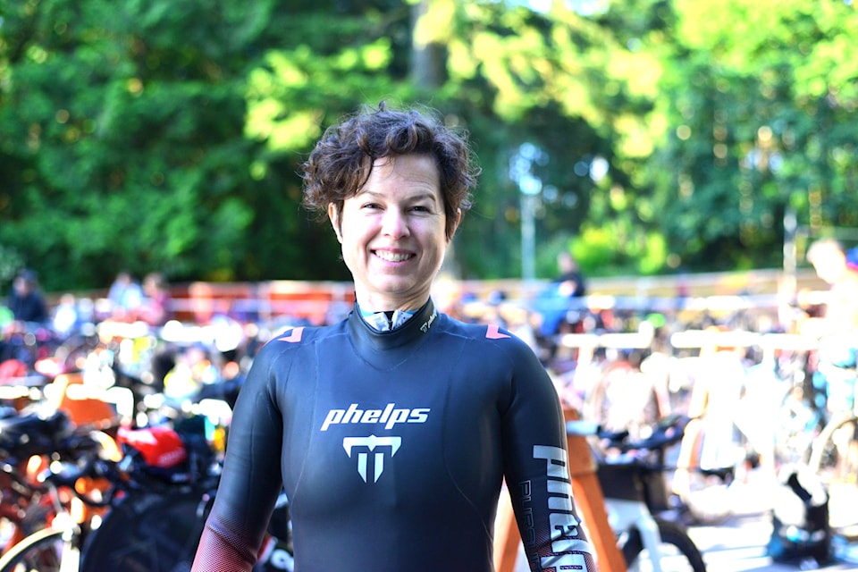 The sun shone brightly and the skies were generally clear for the annual Cowichan Challenge triathlon in Chemainus on June 29 but wetsuits were still preferred by most racers, including this one from the Cowichan region.