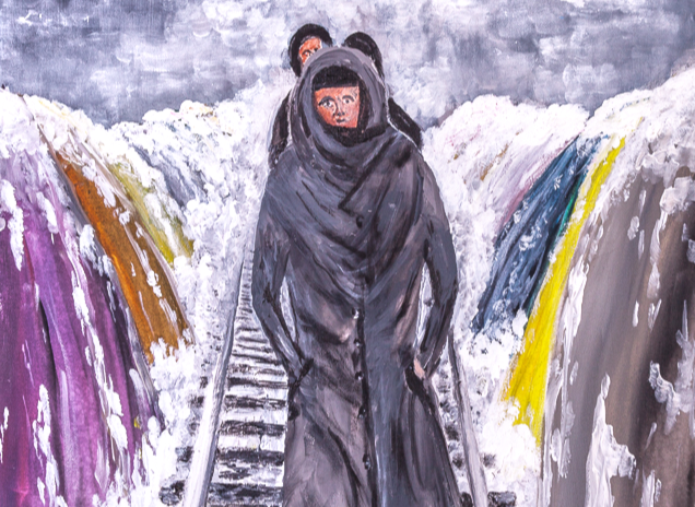 Dr. Goetz Schuerholz, in cooperation with the Cowichan Valley Arts Council, has put together the art exhibit 'We All Belong' to raise awareness around refugees and their hardships. The exhibit opens on July 9 in the CVAC gallery and will run until Aug. 6. Among the 80 objects on display will be Schuerholz's painting  'Refugees at Closed Borders.'
(Submitted)