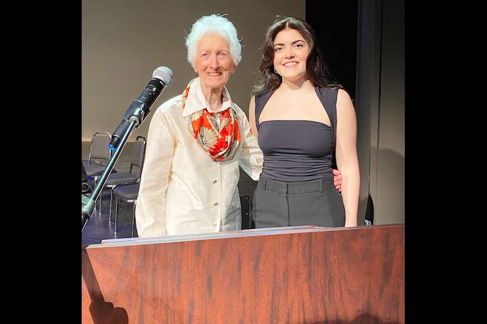 The Cowichan Music Festival's Jean Davis and former festival participant Gillian Duta emcee the Cowichan Festival Highlights concert at the Cowichan Performing Arts Centre as it celebrates 76 years of talented youth in the valley. (Chadd Cawson/Citizen)