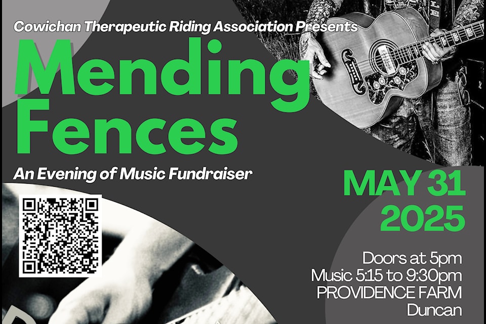 The Cowichan Therapeutic Riding Association is mending fences through music as they celebrate their second fundraiser featuring the music of dance party band Demographix and Chris Andres at Duncan's Providence Farm on May 31 starting at 5 p.m. All funds raised will assist with renovations and fundraising programs at CTRA.
(Submitted)