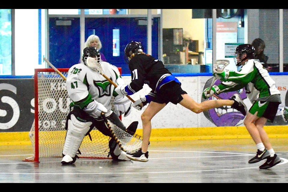 Cowichan goes for a goal during the recent U17 Thunder game at Kerry Park Arena.